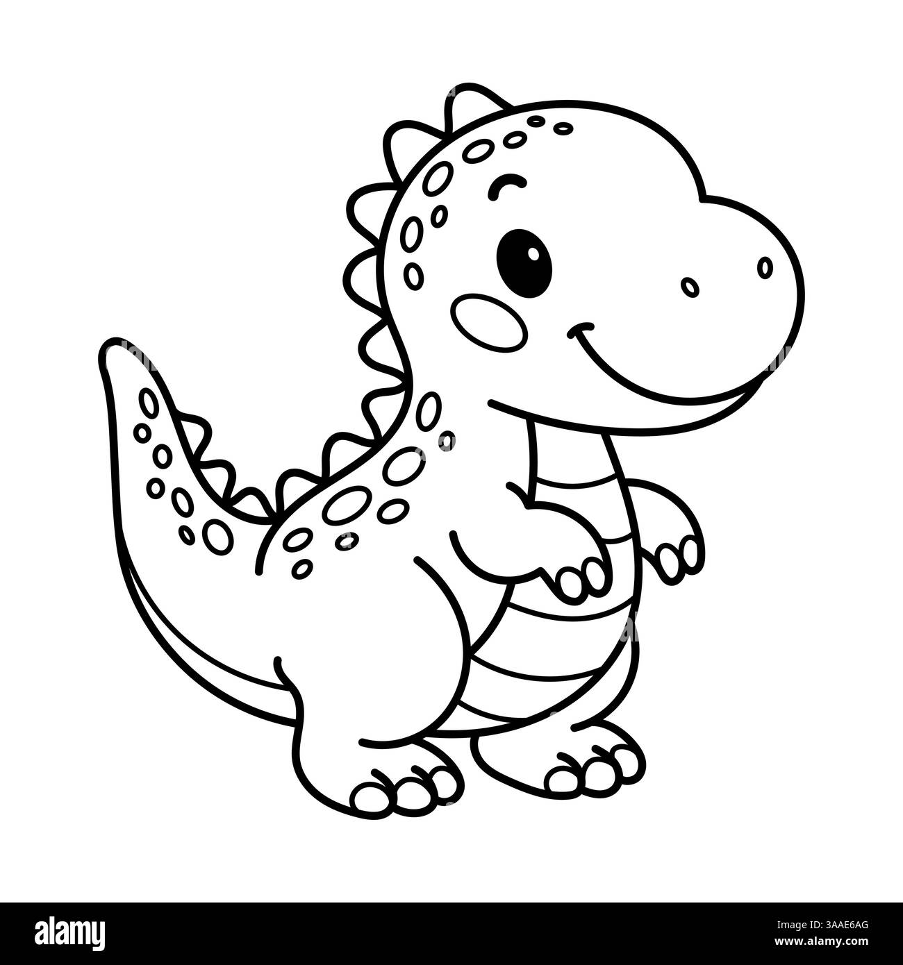 Illustrazione di dinosauro sorridente pronta per essere colorata, ideale per libri per bambini e fogli di lavoro artistici Illustrazione Vettoriale