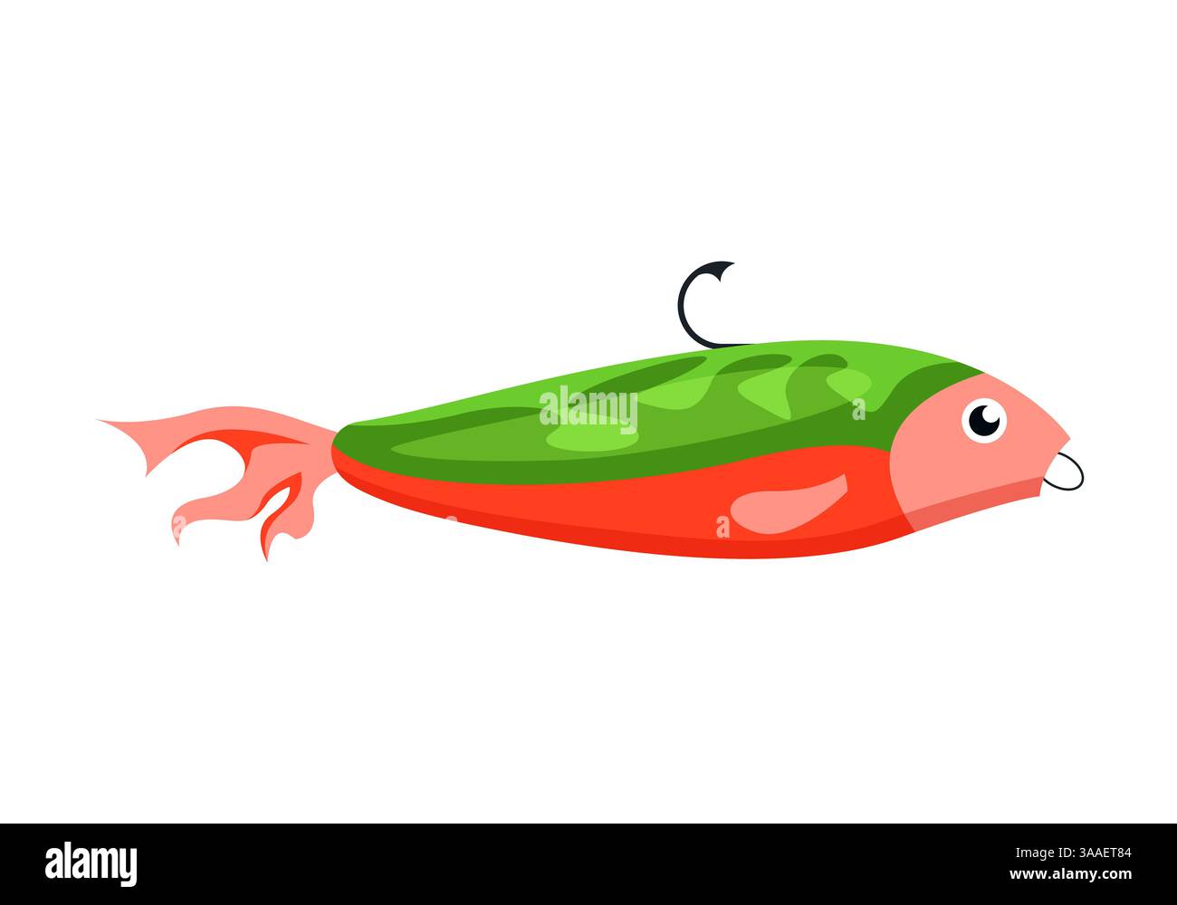 Questo vivace richiamo da pesca vanta un sorprendente design verde e rosso, che lo rende perfetto per attirare efficacemente i pesci Illustrazione Vettoriale