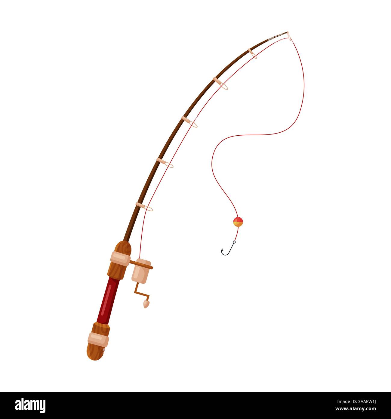Questa è una vivace canna da pesca che include un gancio e un rullo, ideale per tutte le tue emozionanti avventure di pesca Illustrazione Vettoriale