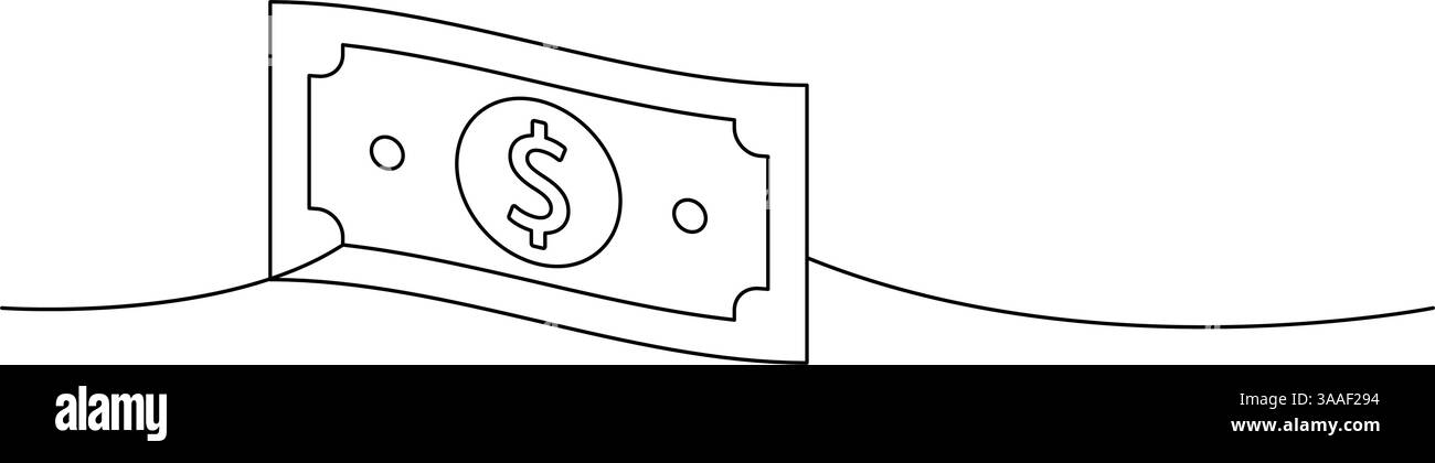 Carta moneta disegno continuo su una linea. Investimento in denaro e servizio di pagamento online. Illustrazione vettoriale. Illustrazione Vettoriale