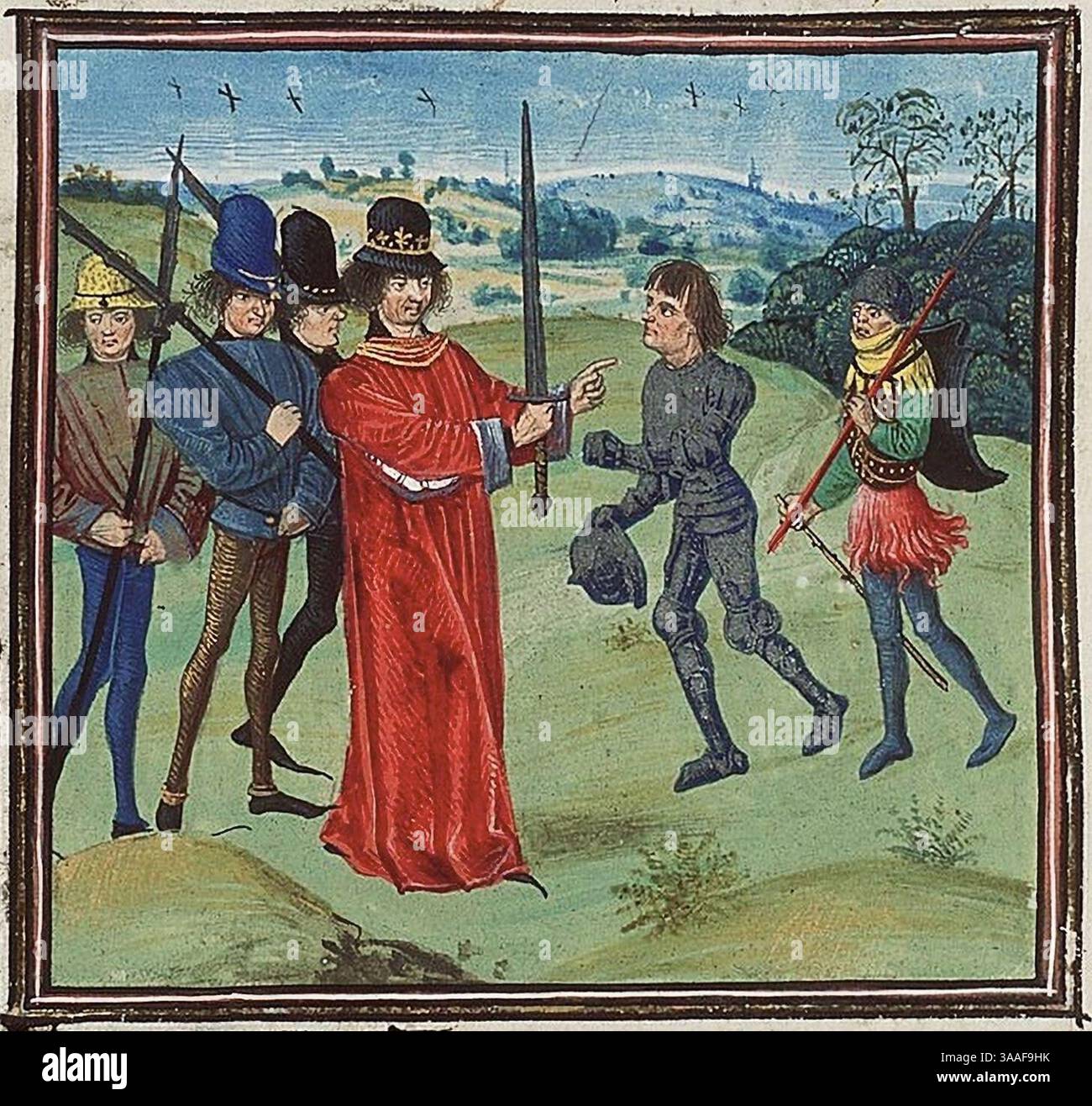 Istituzione di Baldovino i Bras de Fer, il primo conte delle Fiandre di Carlo il Calvo. Foto Stock