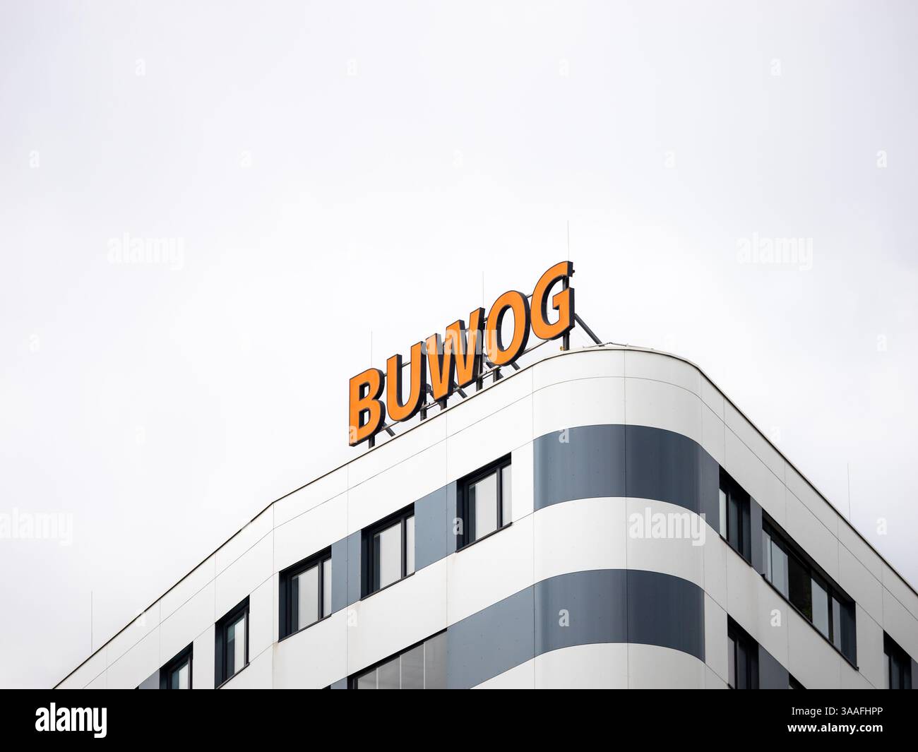 Logo BUWOG della società austriaca di alloggi. Impresa privata che sviluppa progetti di edilizia residenziale in Europa. Datore di lavoro in una filiale immobiliare. Foto Stock