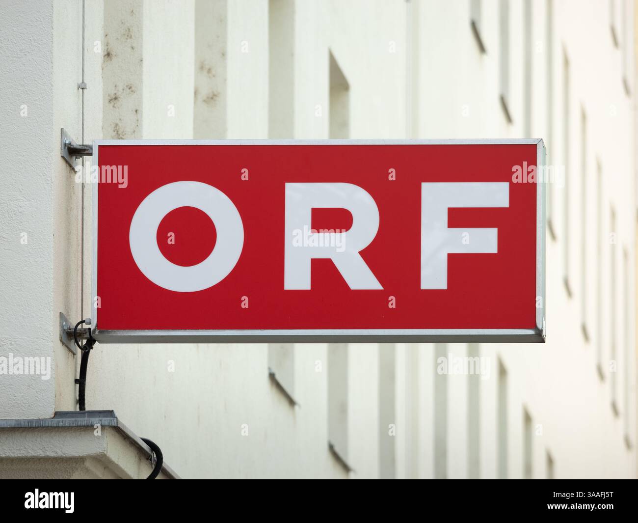 Logo ORF del servizio televisivo austriaco. Emittente pubblica e servizio di produzione di media di notizie, intrattenimento e altri formati per la tv. Foto Stock