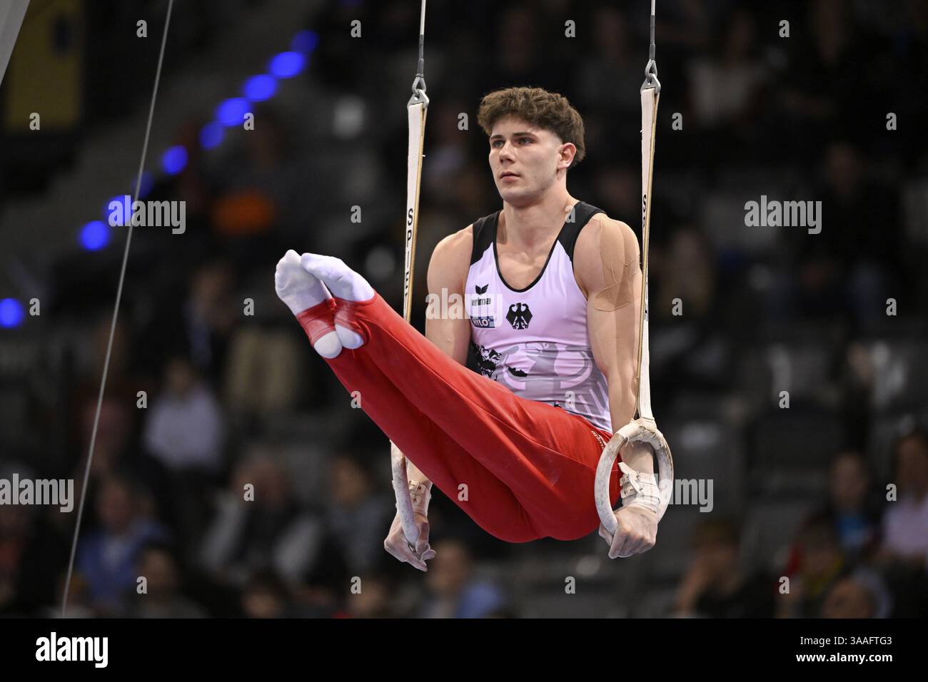 Scarlet badis Sissakis GER Rings Action Gymnastics, EnBW DTB-Pokal, Porsche-Arena, Stoccarda, Baden-Wuerttemberg, Germania, Europa Foto Stock