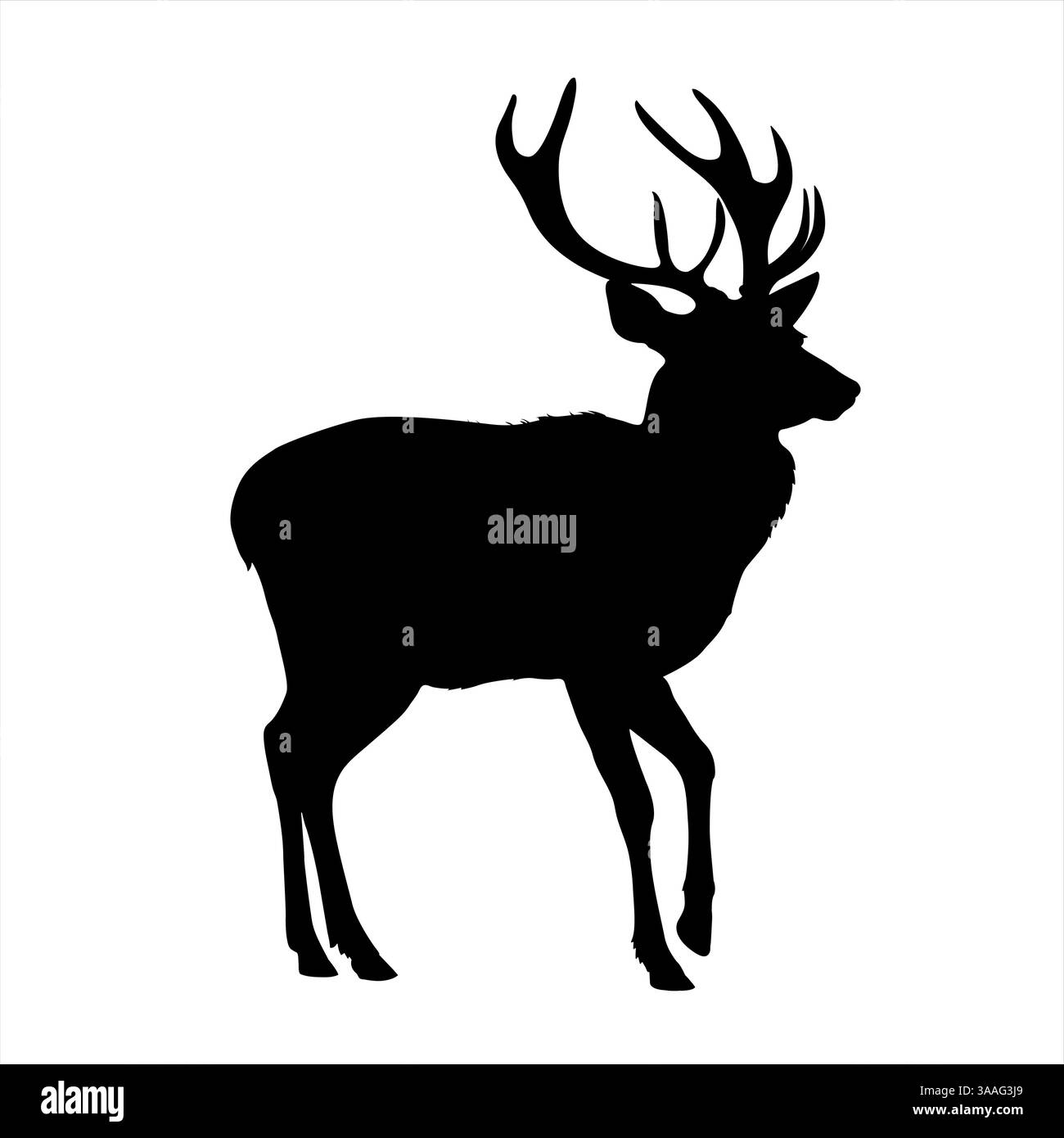 Illustrazione vettoriale della silhouette del cervo con palchi in un tema di fauna selvatica Illustrazione Vettoriale