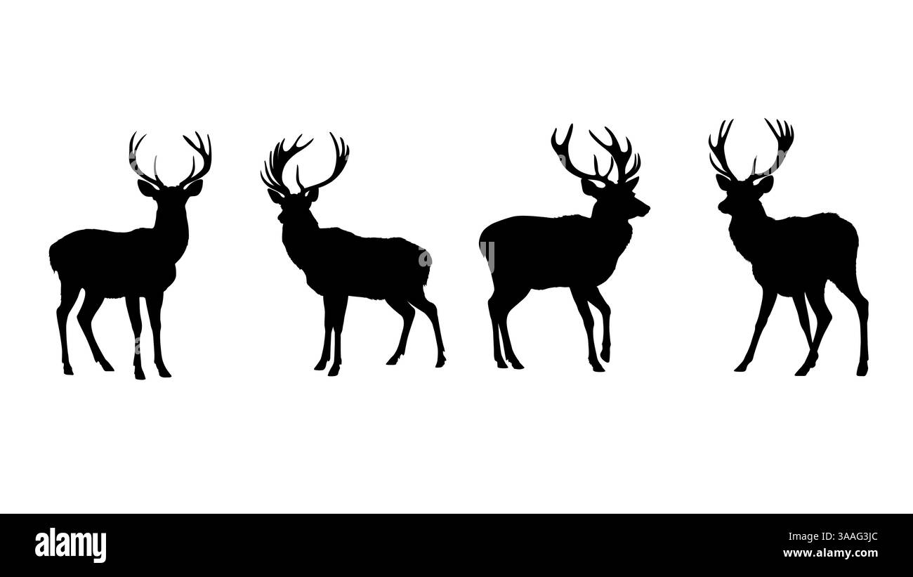 Illustrazione vettoriale della silhouette del cervo con palchi in un tema di fauna selvatica Illustrazione Vettoriale