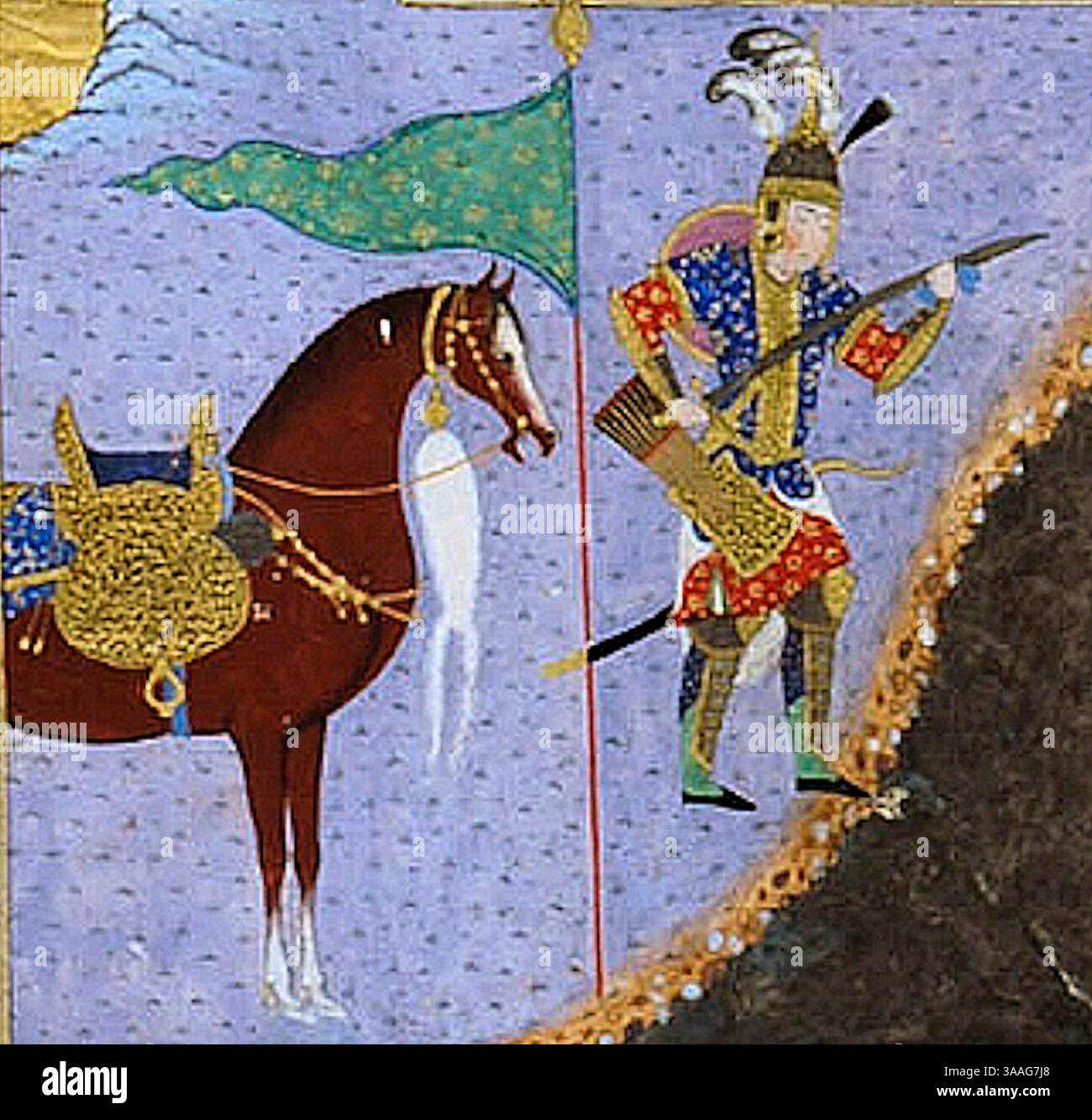Jalal al-DIN Khwarazmshah affronta Chinggis Khan attraverso l'Indo. Rashid al-DIN, Jami‘ al-tawarikh, Foto Stock