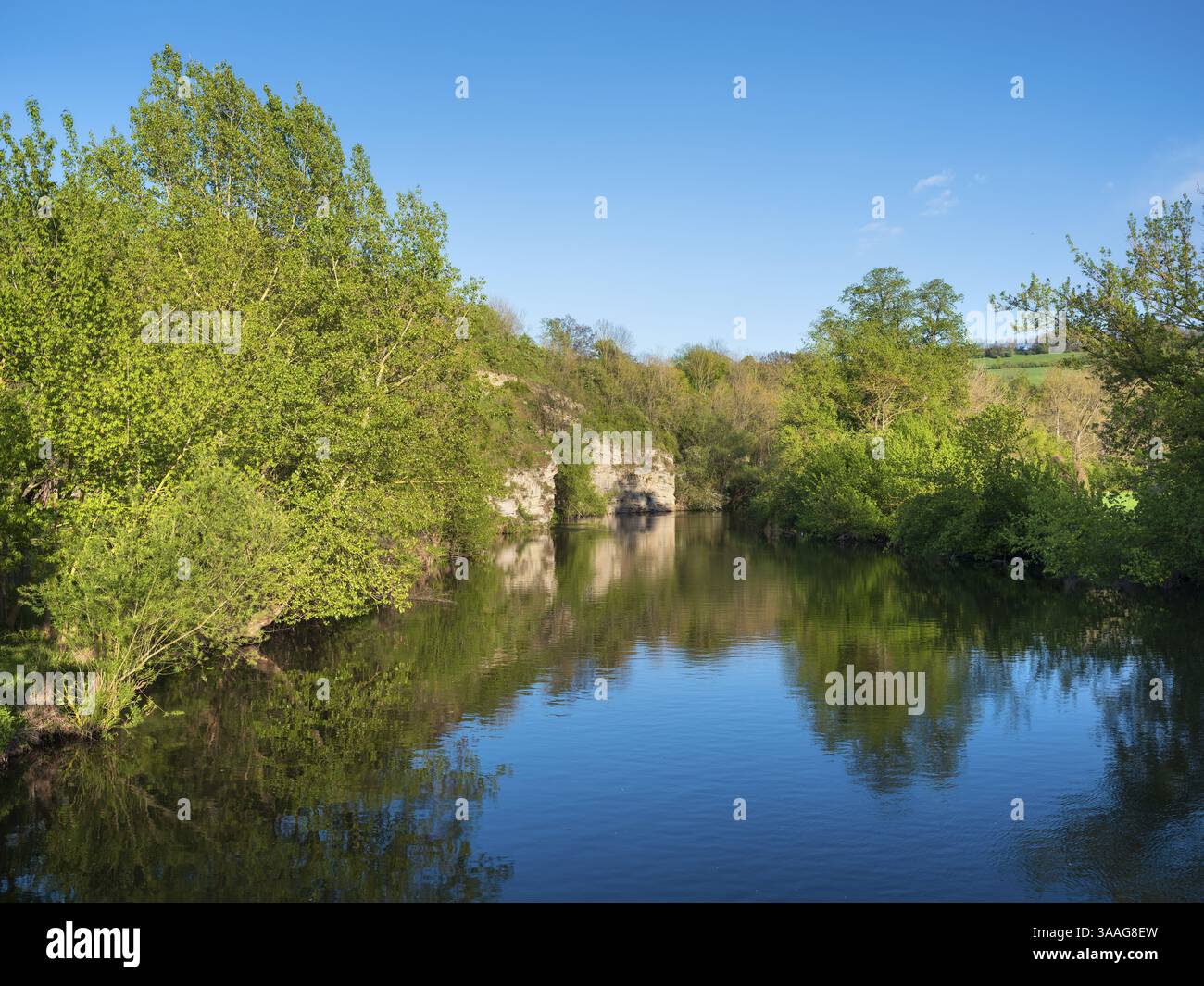 Sorgente presso il fiume Saale nella valle del Saale non lontano da Jena, Turingia, Germania, Europa Foto Stock
