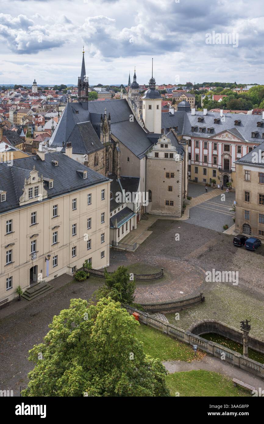 Vista sul castello di Altenburg e sulla città, Altenburg, Turingia, Germania, Europa Foto Stock