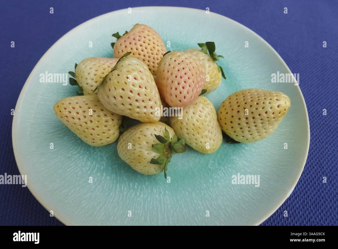 Fragola di ananas, fragola di ananas bianca, ananas, varietà speciale di fragole, frutta, frutti di bosco, sano, gustoso, fotografia di cibo, studio, Ger Foto Stock