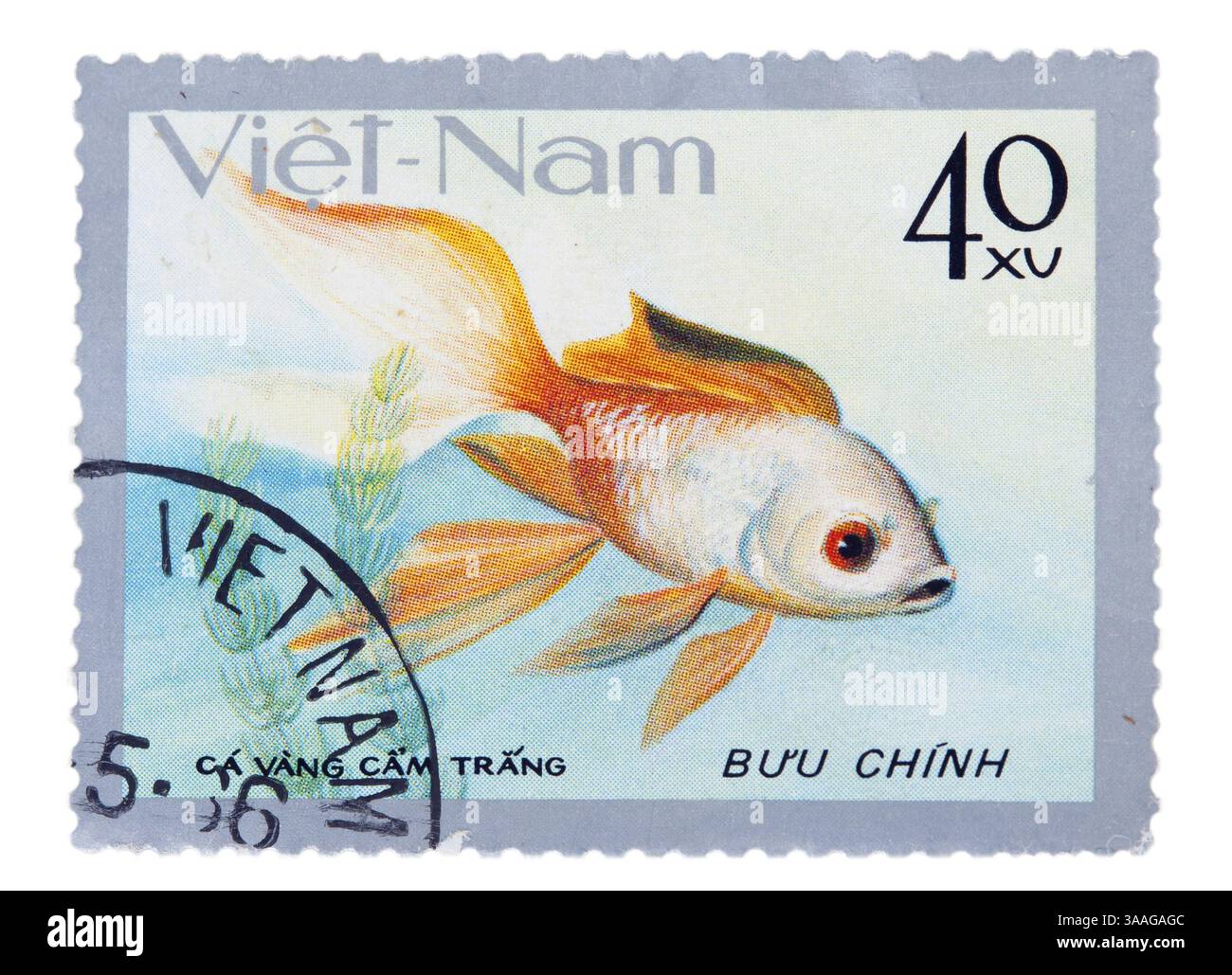 Francobollo con una foto di un acquario di pesci Foto Stock