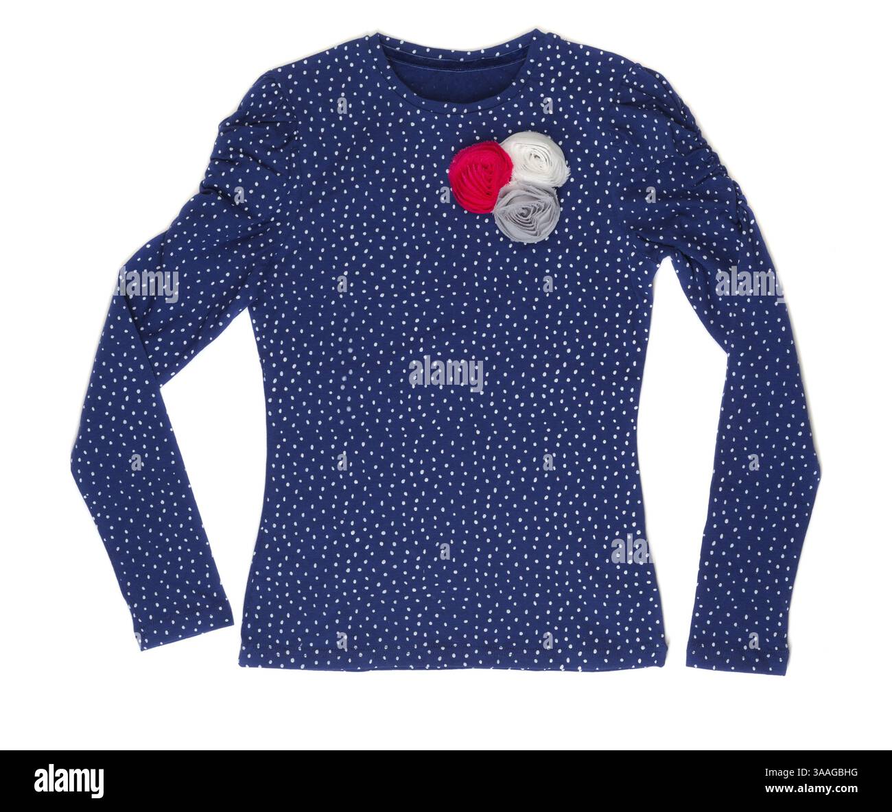 Elegante giacca da donna a pois blu. Isolare su bianco Foto Stock