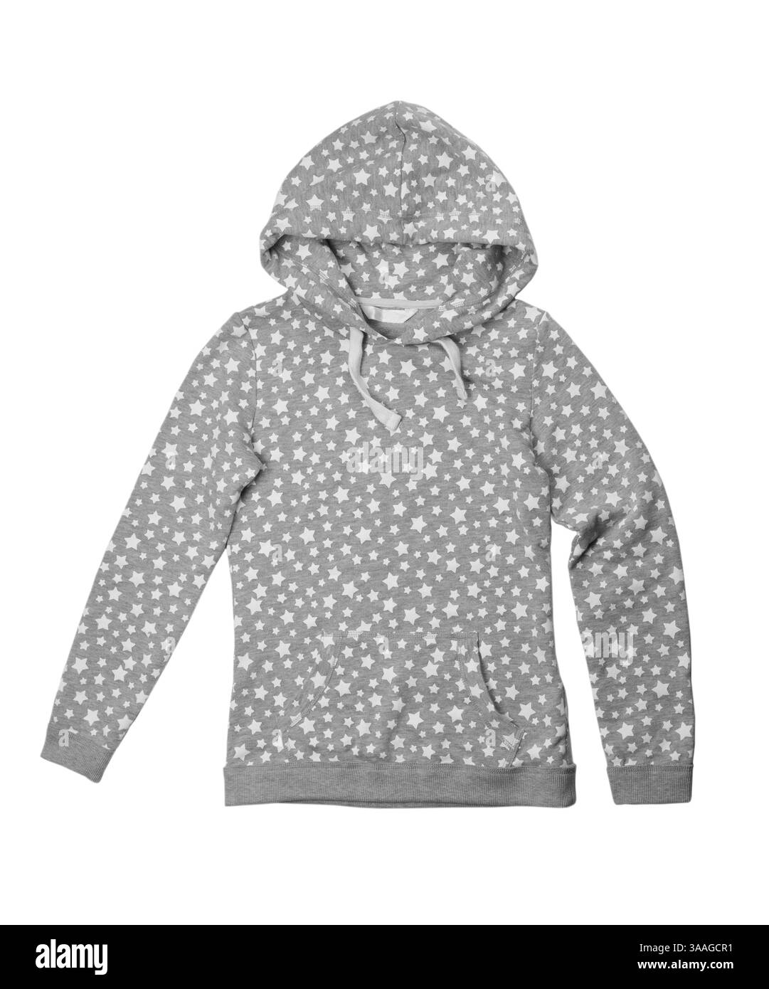 Felpa con cappuccio con uno schema di stelle. Isolare su bianco Foto Stock