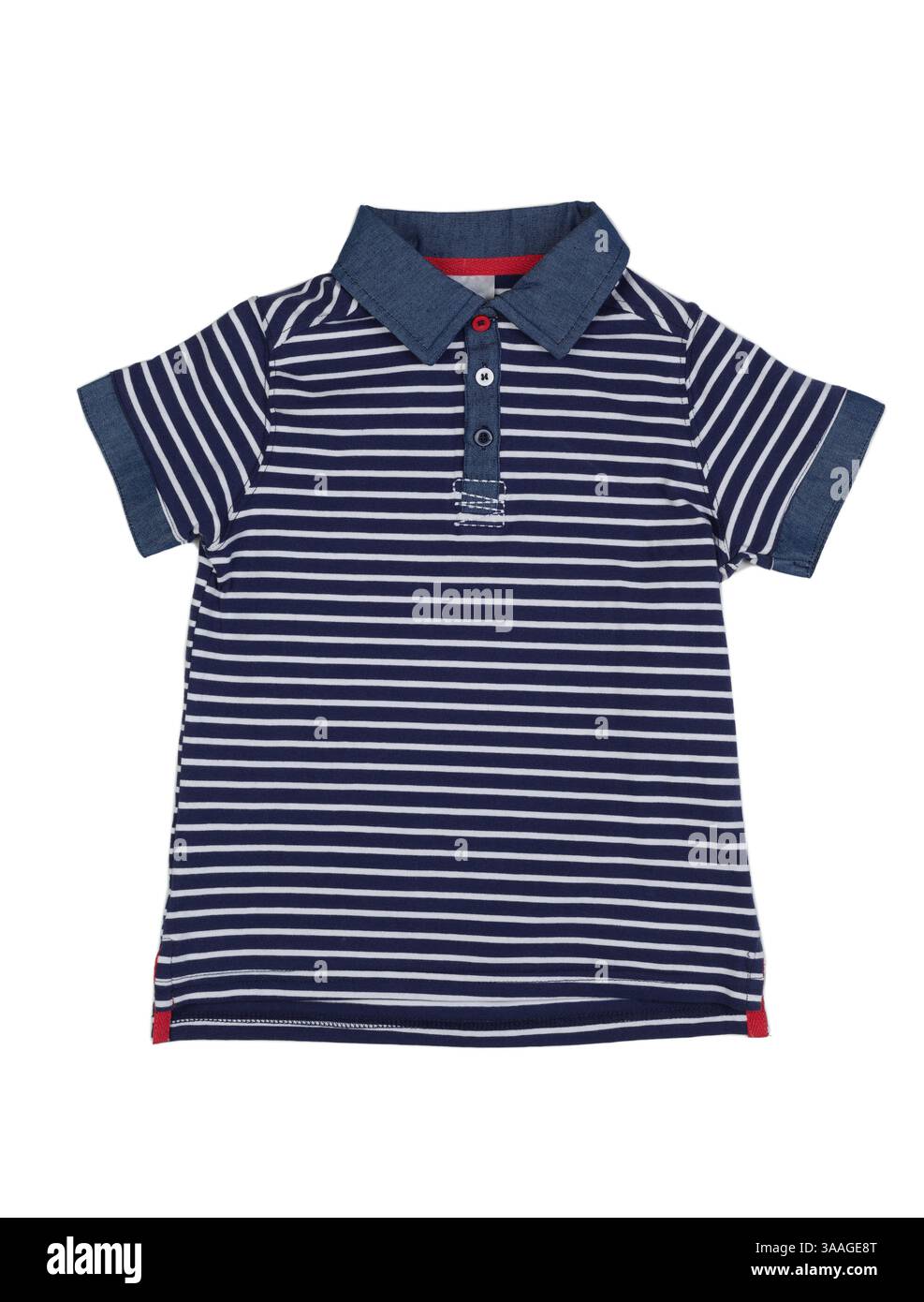 Polo a righe blu. Isolare su bianco Foto Stock