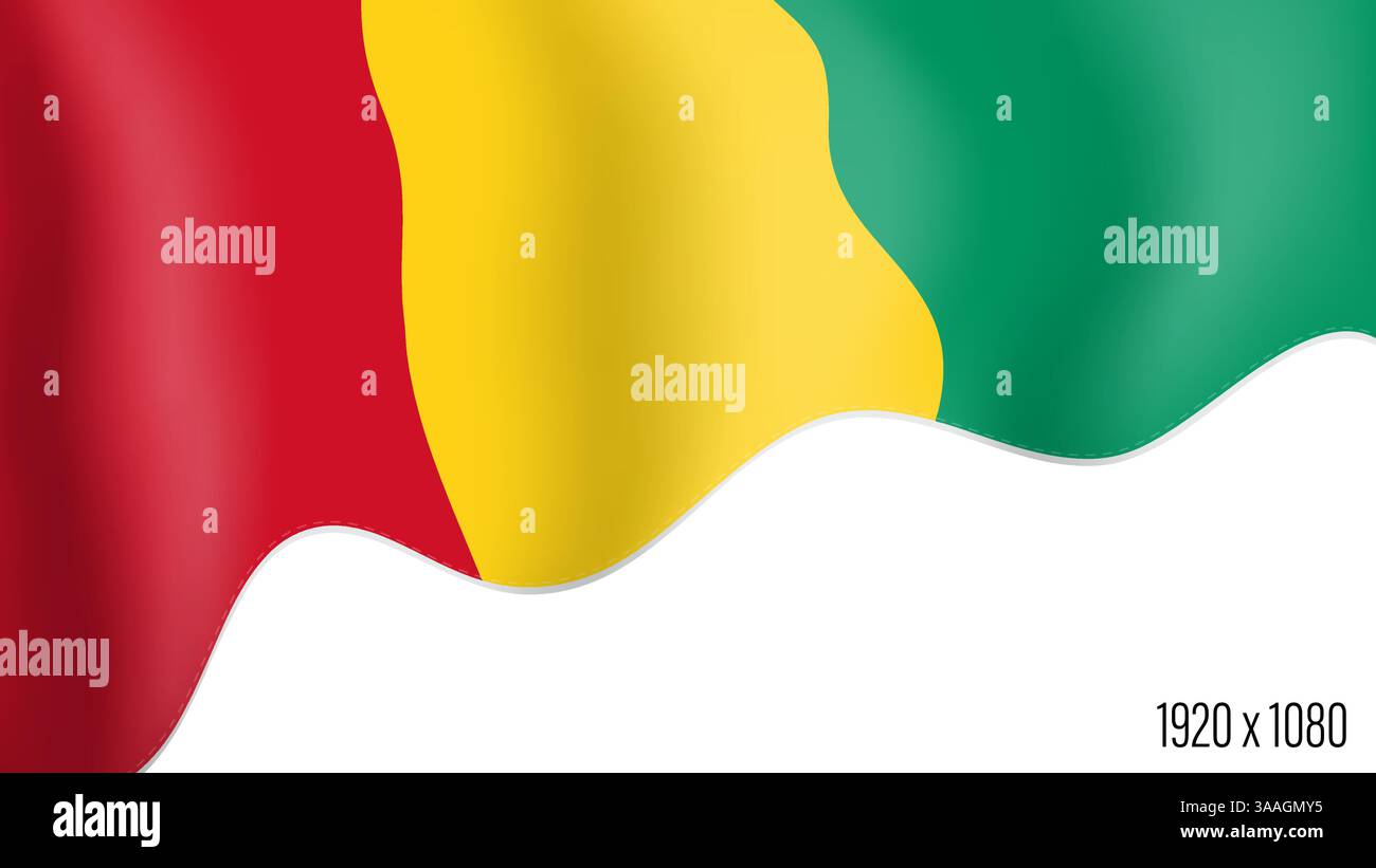 Bandiera della Guinea sfondo realistico del giorno dell'indipendenza. Bandiera della Guinea commonwealth in movimento che ondeggia, fluttua nel vento. Forma festosa patriottica HD Illustrazione Vettoriale
