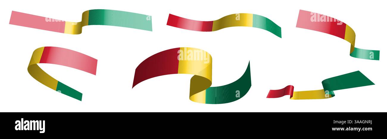 Serie di nastri per le vacanze. Bandiera della Guinea che sventola nel vento. Separazione in strati inferiore e superiore. Elemento di progettazione. Vettore su sfondo bianco Illustrazione Vettoriale