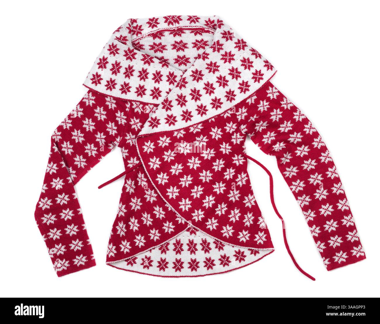 Pullover in maglia da donna con motivo fiocchi di neve. Isolare su sfondo bianco Foto Stock