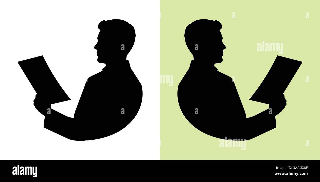 Illustrazione di un uomo d'affari che analizza i documenti, ideale per il lavoro in ufficio, il controllo dei rapporti e gli effetti visivi di revisione aziendale negli ambienti aziendali. Illustrazione Vettoriale