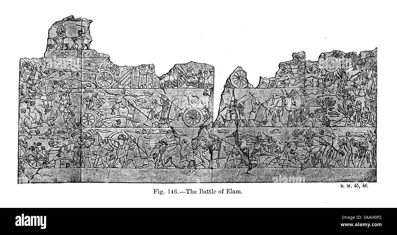 The Battle of Elam dal libro Graven in the Rock : or, The Historical accurate of the Bible confirmed by reference to the Assyrian and Egyptian Monuments in the British Museum and other by Kinns, Samuel, 1826-1903 data di pubblicazione 1891 Foto Stock