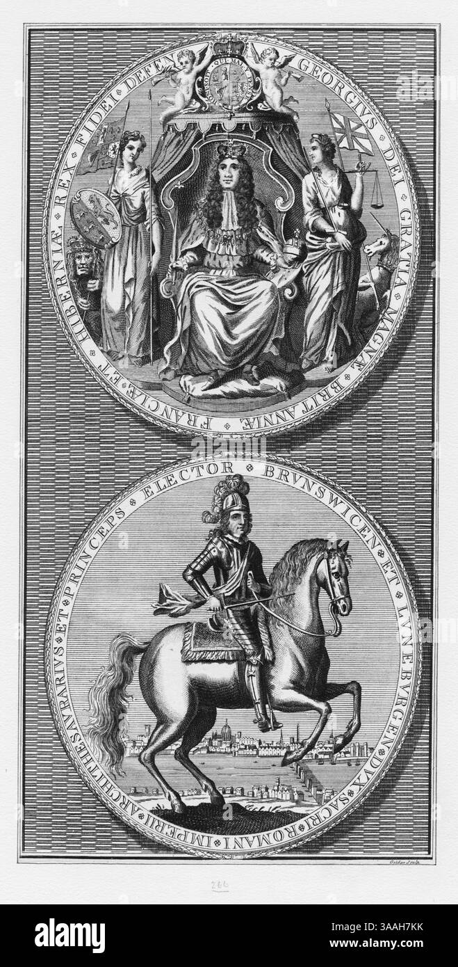 Sigillo di Giorgio i, (1660 – 1727) re di Gran Bretagna e Irlanda dal 1714 e sovrano dell'elettorato di Hannover all'interno del Sacro Romano Impero dal 1698 fino alla sua morte nel 1727. Fu il primo monarca britannico della Casa di Hannover. Foto Stock
