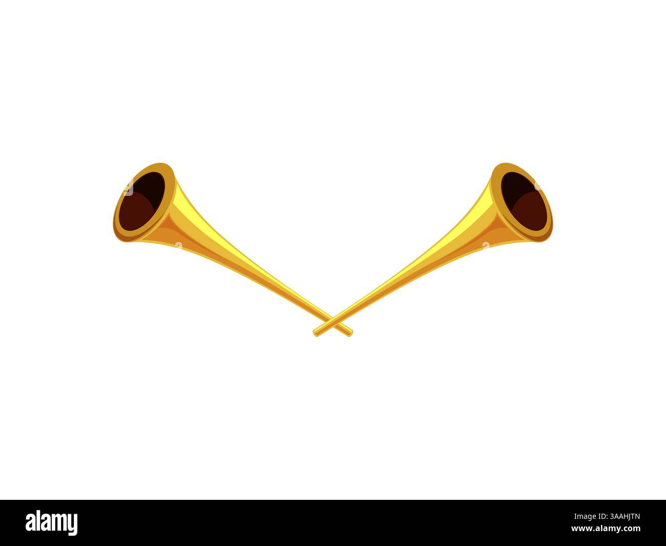 Realistico Corno d'oro Set Musical Instrument Vector Foto Stock