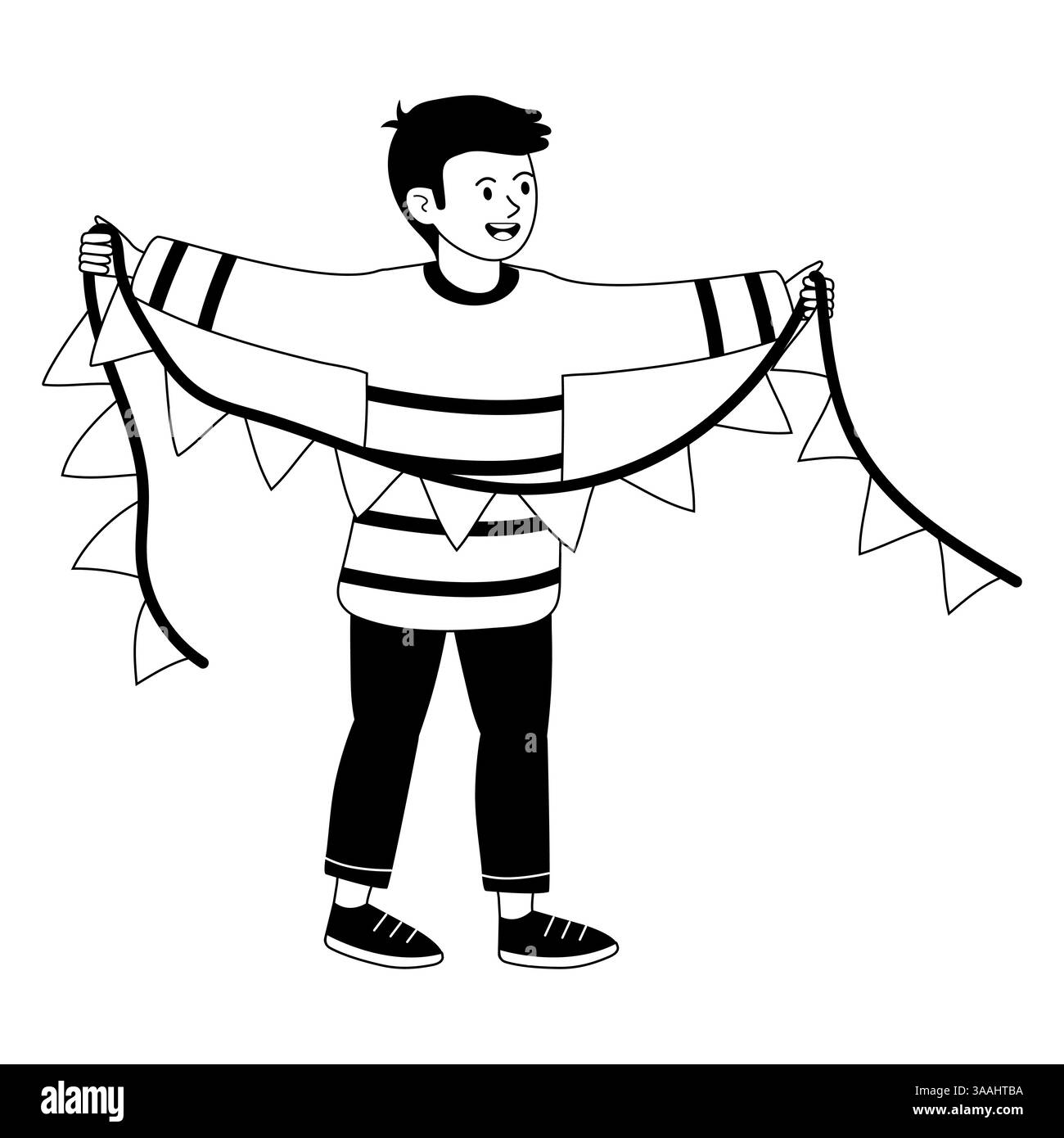 Ragazzo che tiene in mano colorate cuccette per festeggiare un evento locale nel parco Illustrazione Vettoriale