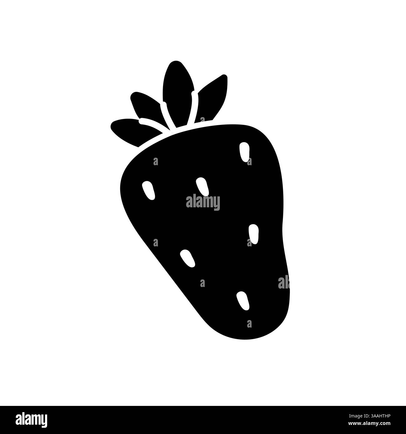 Silhouette nera di una fragola con dettagli a foglia su sfondo bianco Illustrazione Vettoriale