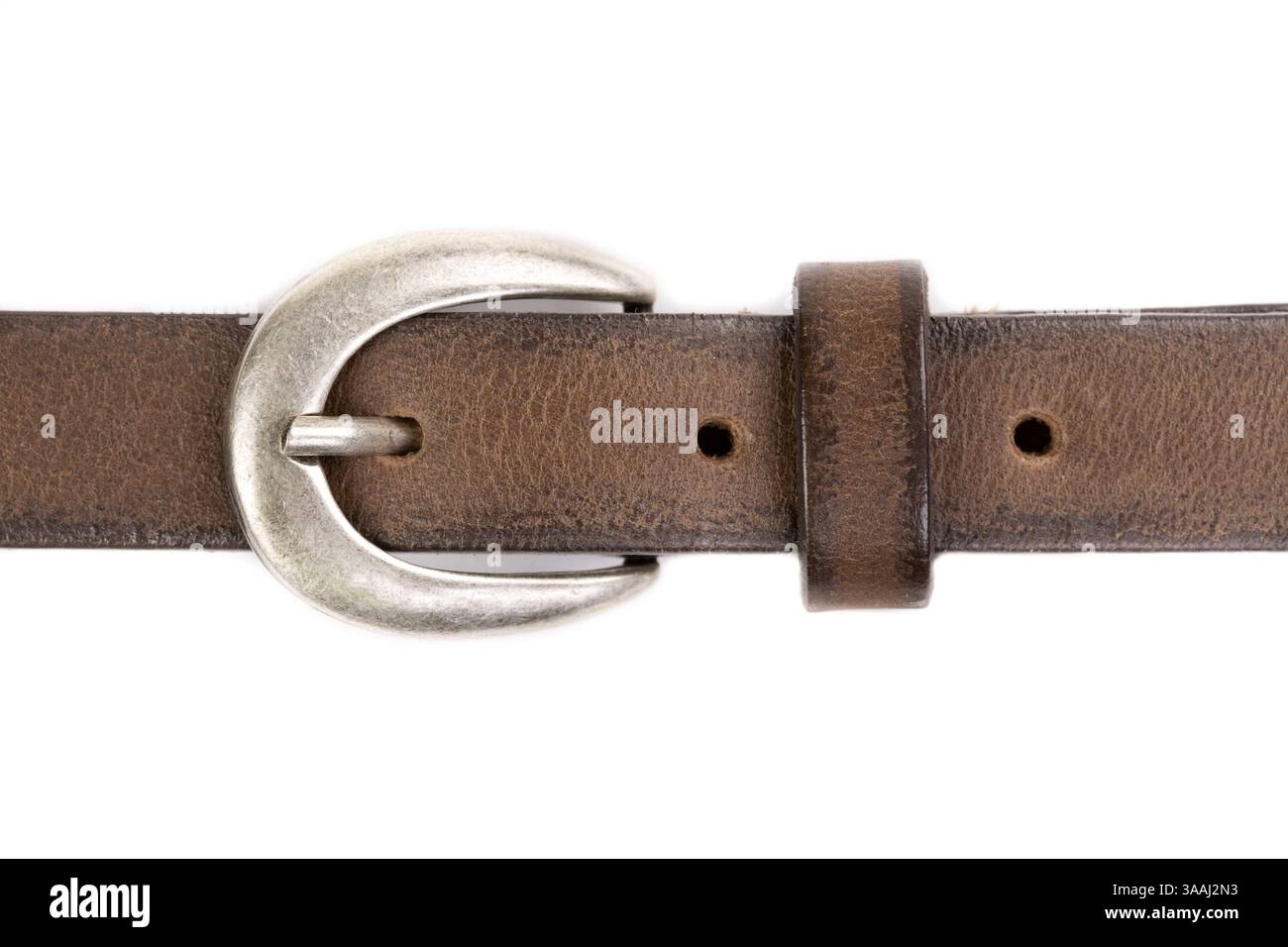 Donna cintura in cuoio con fibbia in metallo closeup Foto Stock