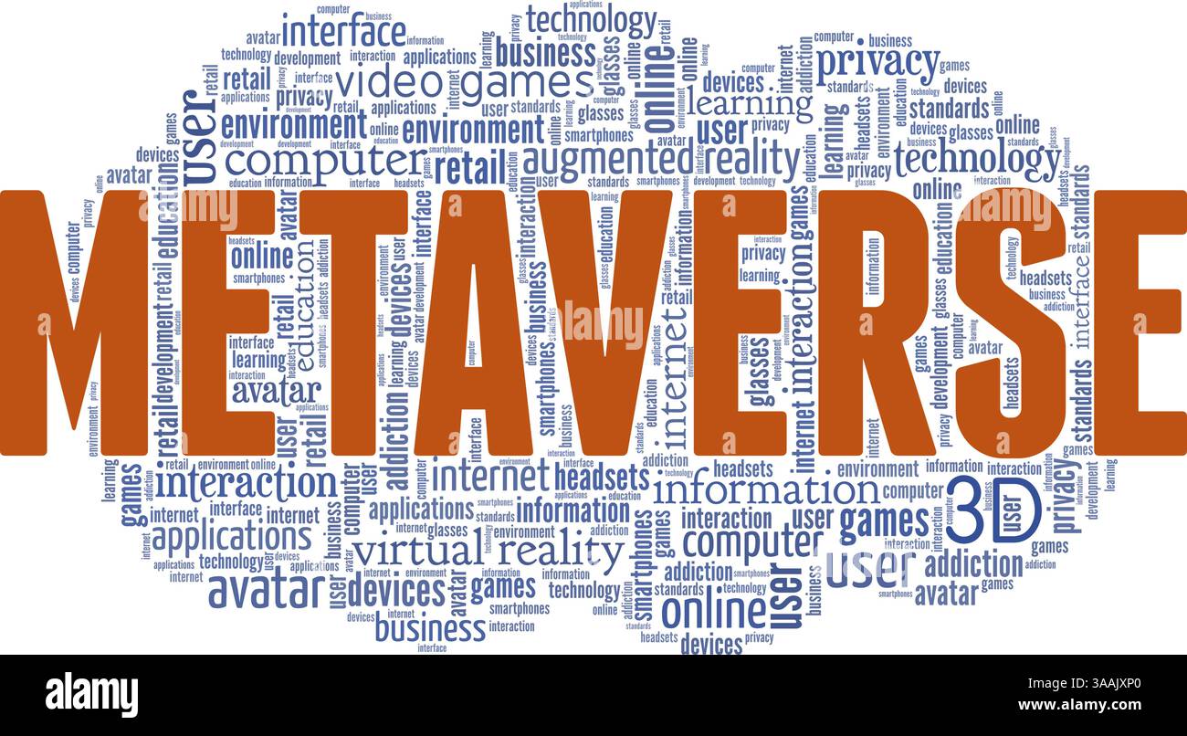 Metaverse - illustrazione vettoriale concettuale di Digital Universe, nuvola di parole isolata su sfondo bianco. Illustrazione Vettoriale