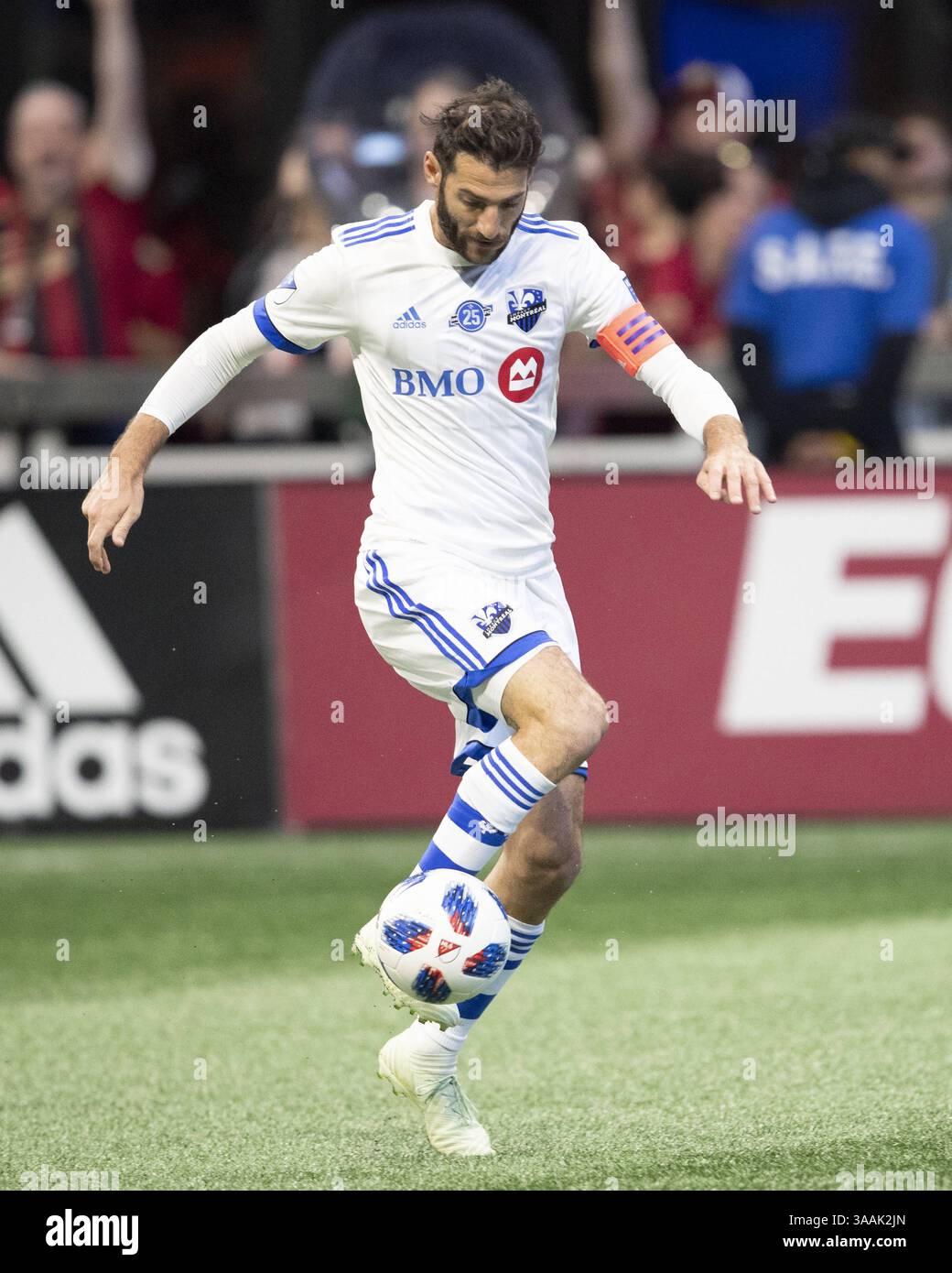 28 aprile 2018 - Atlanta, Georgia - Atlanta Georgia - 28 aprile 2018: Mercedes-Benz Stadium, Atlanta United vs Montreal Impact. Punteggio finale Atlanta 4, Montreal 1. (Immagine di credito: © Steve Limentani/ISIPhotos via ZUMA Wire) Foto Stock