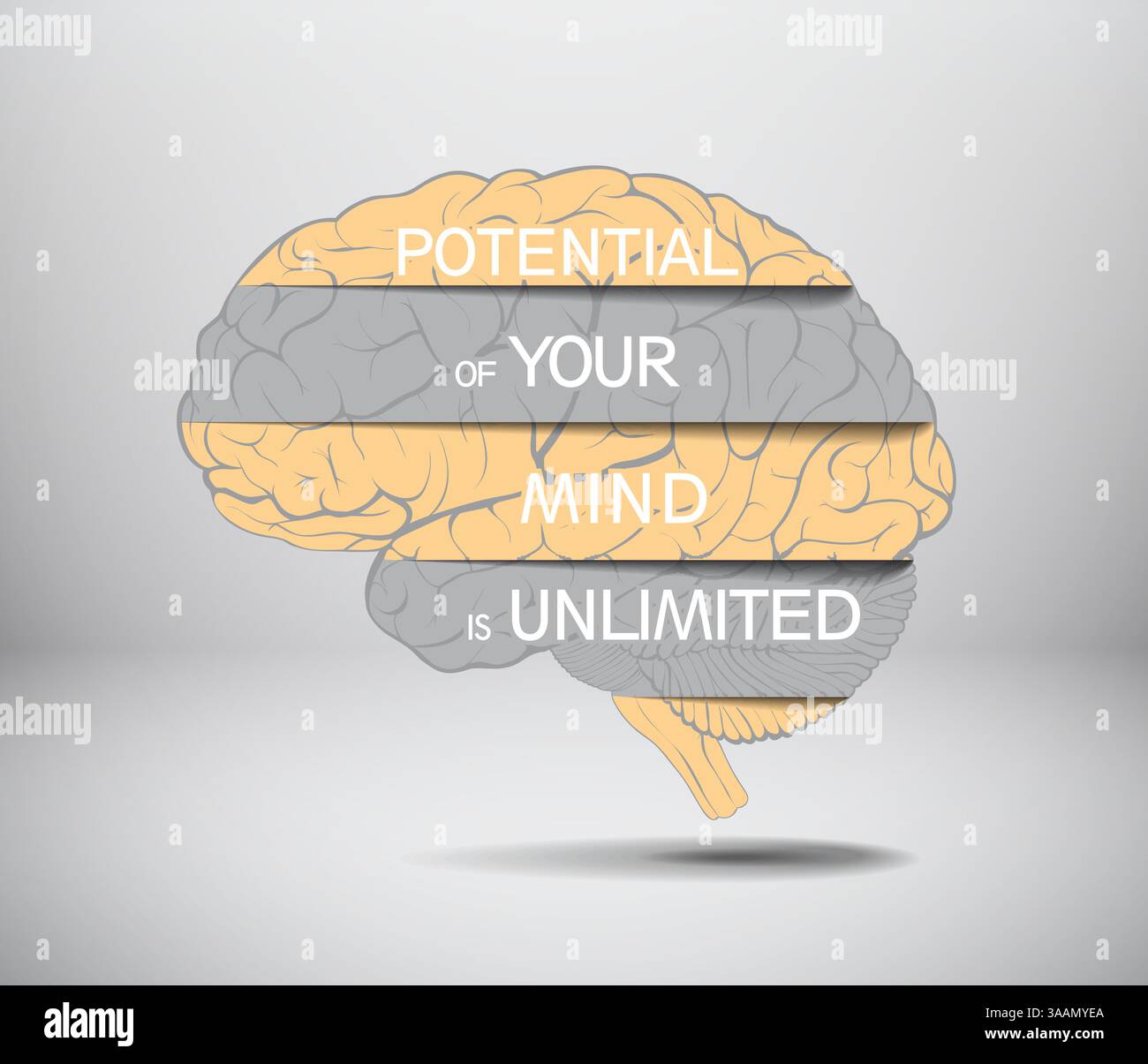 Cervello umano astratto diffuso spazialmente con iscrizioni come concetto di capacità umane illimitate Illustrazione Vettoriale