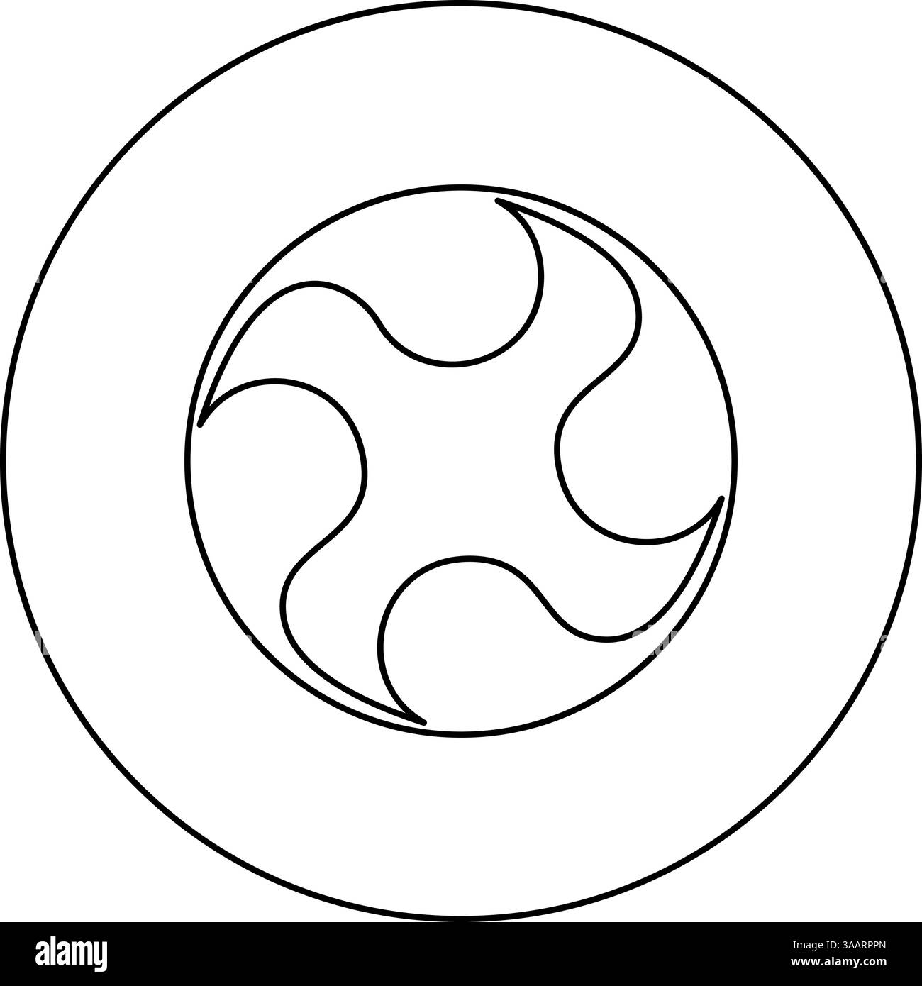 Simbolo Tomoe segno religioso religioni giapponesi icona orientale a quattro petali in cerchio di colore nero illustrazione vettoriale immagine contorno linea di contorno thi Illustrazione Vettoriale