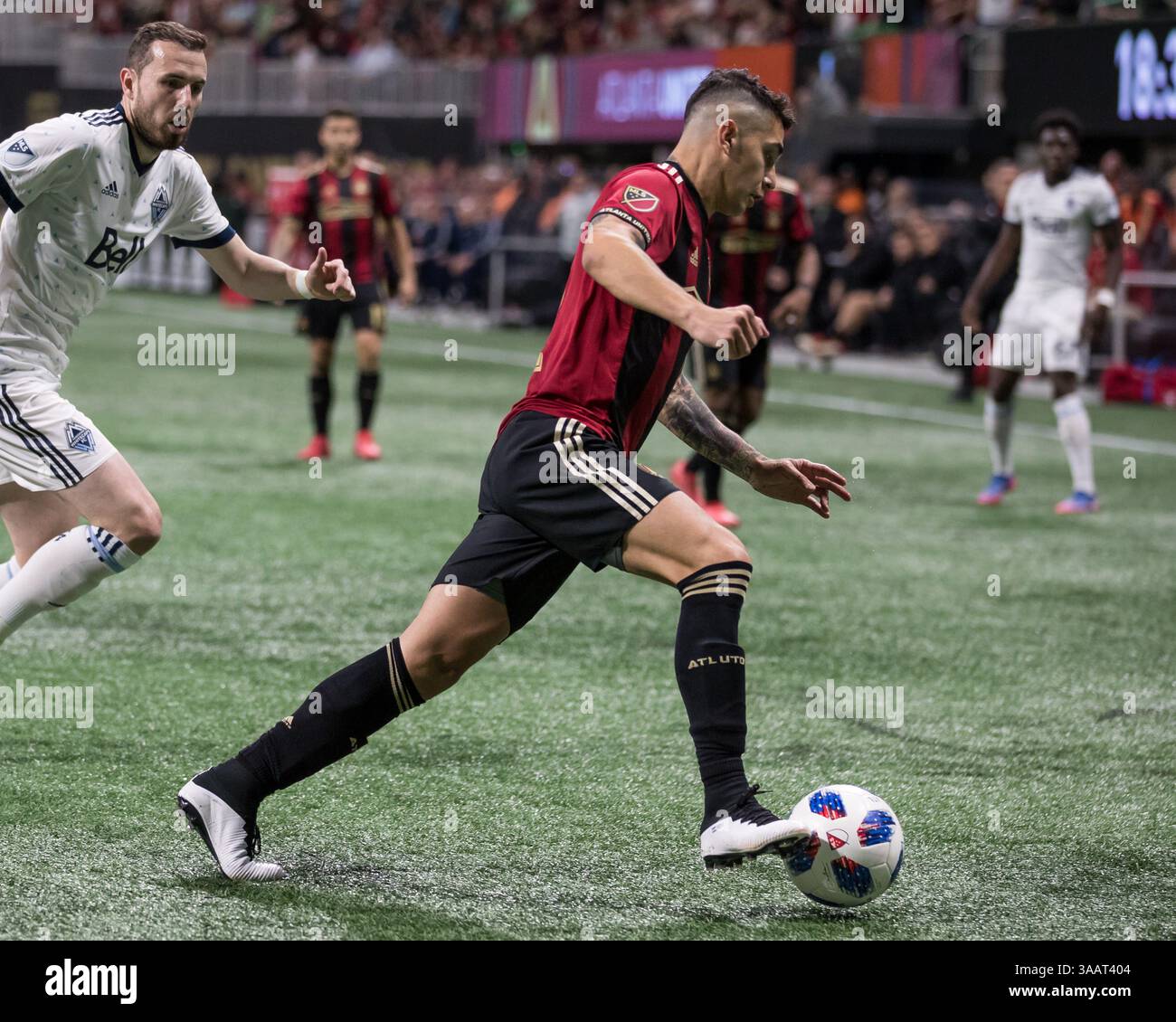 17 marzo 2018 - Atlanta, GA, Stati Uniti - Atlanta, GA - 17 marzo 2018: Atlanta United FC vs Vancouver Whitecaps FC al Mercedes-Benz Stadium. Punteggio finale Atlanta United 4, Vancouver Whitecaps 1. (Immagine di credito: © Steven Limentani/ISIPhotos via ZUMA Wire) Foto Stock