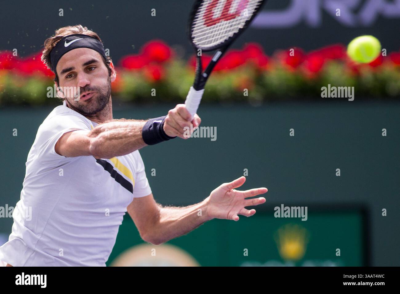 18 marzo 2018: Roger Federer (sui) ha battuto in finale Juan Martin del Potro (ARG) 6-4, 6-7(8), 7-6(2) al BNP Paribas Open all'Indian Wells Tennis Garden di Indian Wells, California. ©mal Taam/TennisClix/CSM(immagine di credito: &Copy; mal Taam/CSM tramite cavo ZUMA) Foto Stock