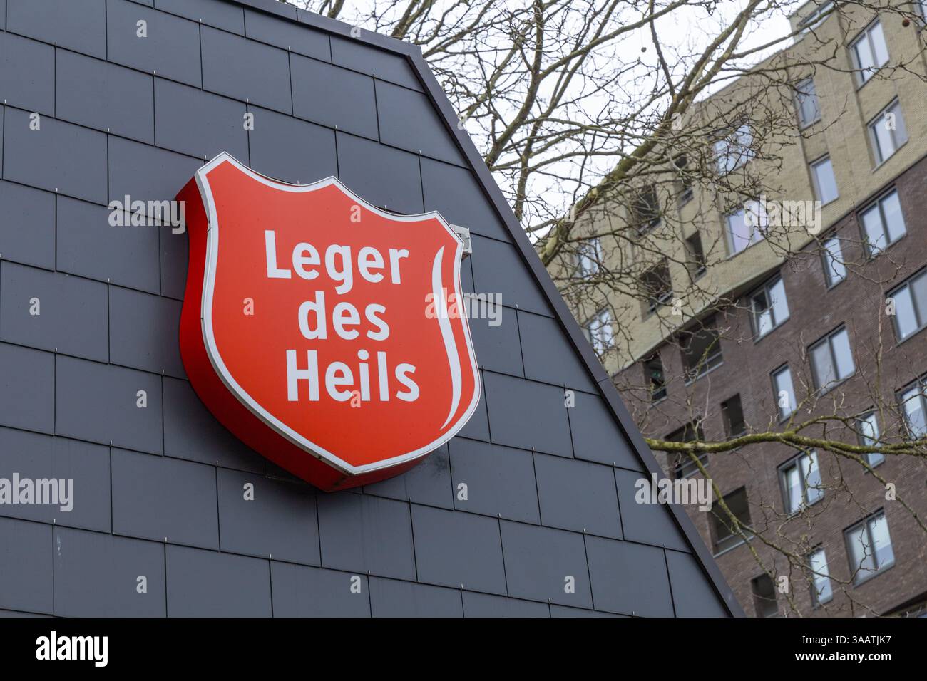 Utrecht, Paesi Bassi. 28 gennaio 2025. Logo dell'Esercito della salvezza olandese su un edificio (in olandese: Legers des Heils) Foto Stock