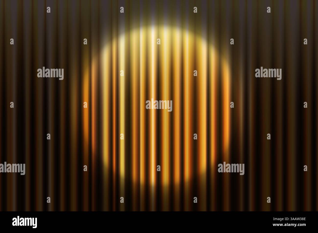 Realistico sfondo dorato con riflettori rotondi sul palco. Drappo di seta con illustrazione vettoriale per spettacoli teatrali, concerti d'arte o cerimonie di premiazione del cinema. Elegante finitura satinata con pieghe morbide Illustrazione Vettoriale