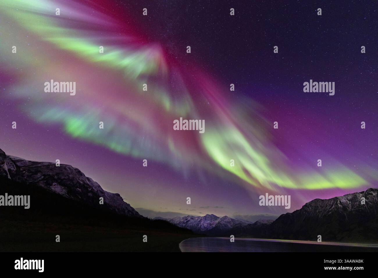 Aurora Borealis, lago Kluane, Yukon, Canada. Foto Stock