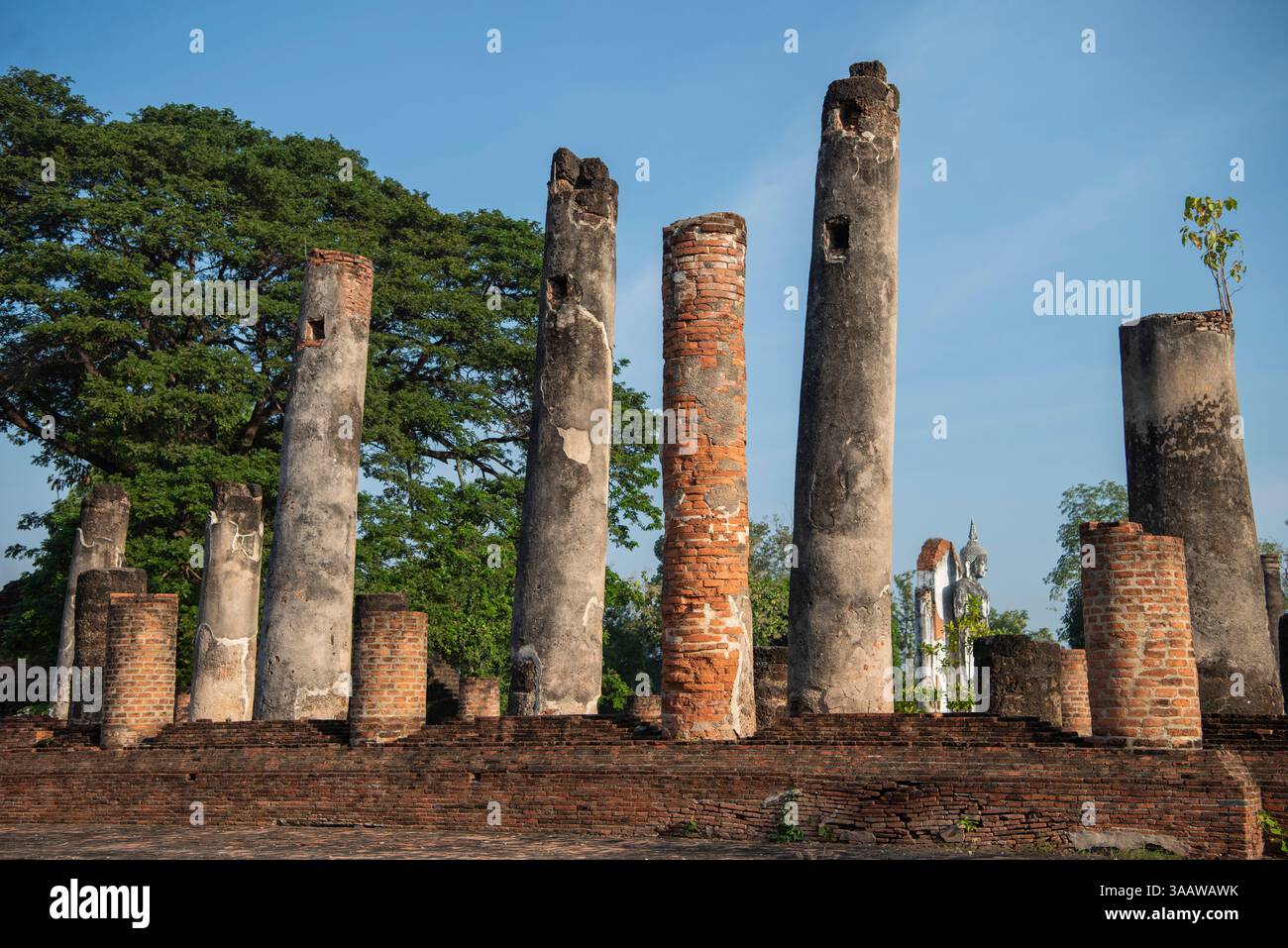 Rovine del sito storico di Wat Wihan Thong vicino al Palazzo Chandra nella città e provincia di Phitsanulok in Thailandia. Thailandia, Phitsanulok, 1 dicembre, Foto Stock