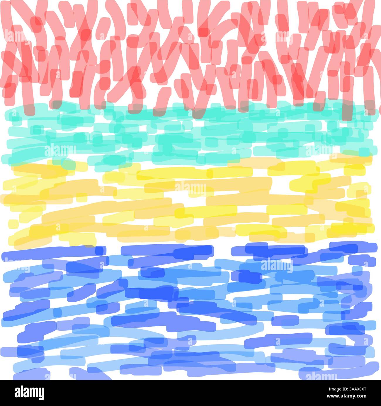Doodle disegno a mano Pop Design, colori primari, Abstract Vibrant Line Illustration, Tablet notebook Sketch Illustrazione Vettoriale
