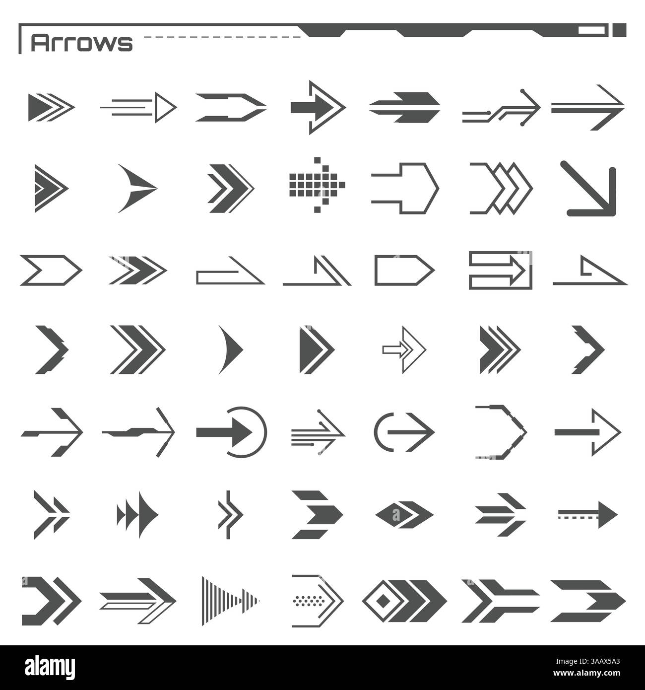 Set di elementi delle frecce hud nere. Interfaccia utente futuristica. Grafica virtuale. Elementi vettoriali infografici. Illustrazione del cruscotto digitale Illustrazione Vettoriale