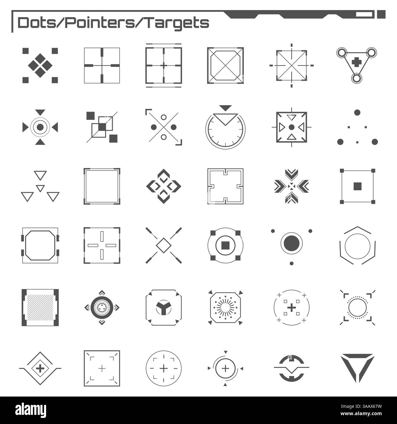 Set di punti hud neri, puntatori, obiettivi elementi infografici. Interfaccia utente futuristica. Grafica virtuale. Elementi vettoriali infografici. Dashbo digitale Illustrazione Vettoriale