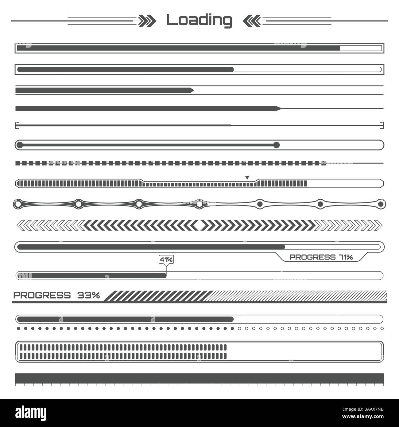 Set di elementi infografici delle linee di caricamento hud nere. Interfaccia utente futuristica. Grafica virtuale. Elementi vettoriali infografici. Cruscotto digitale Illustrazione Vettoriale