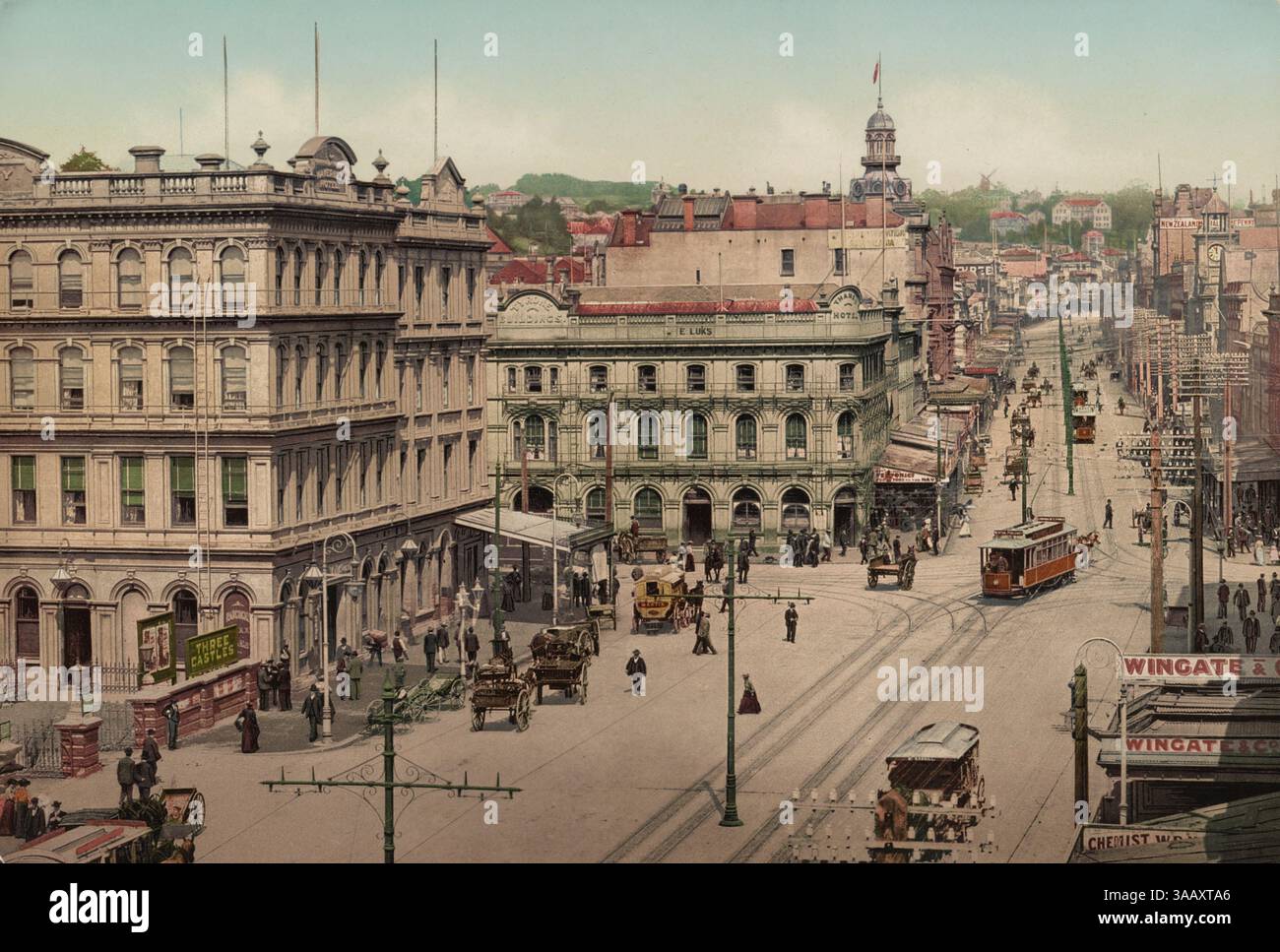 Stampa fotocromatica di Queen Street ad Auckland, Isola del Nord, nuova Zelanda. Foto Stock