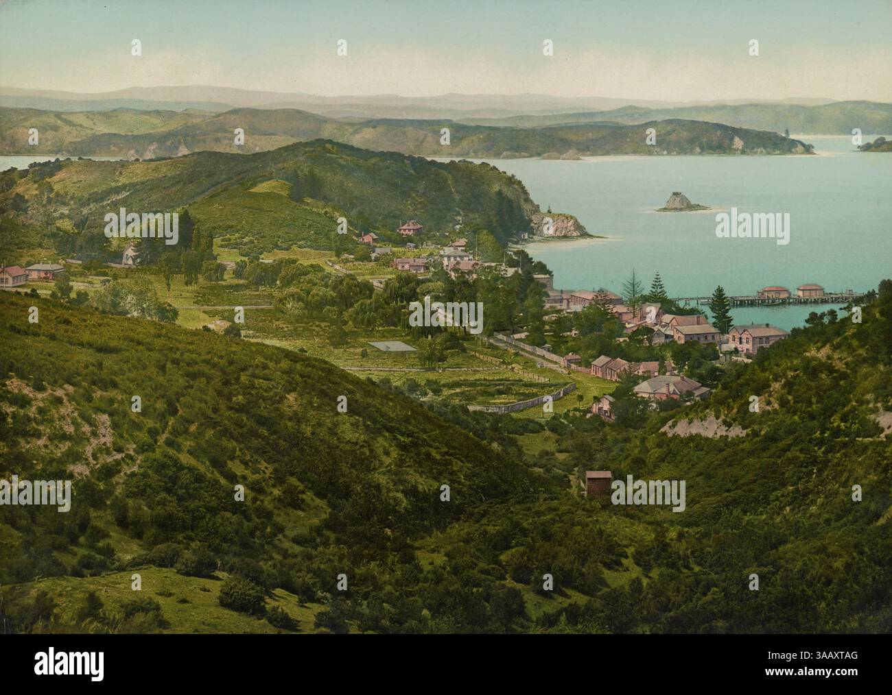 Stampa fotografica della città di Russell nella Baia delle Isole, nuova Zelanda. Foto Stock