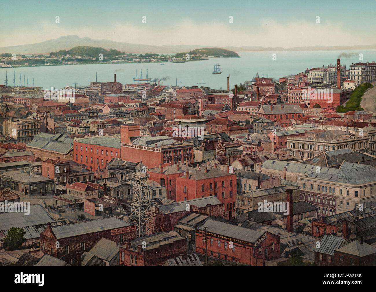 Vista rialzata di Auckland, Isola del Nord, nuova Zelanda, stampa fotocromatica. Foto Stock