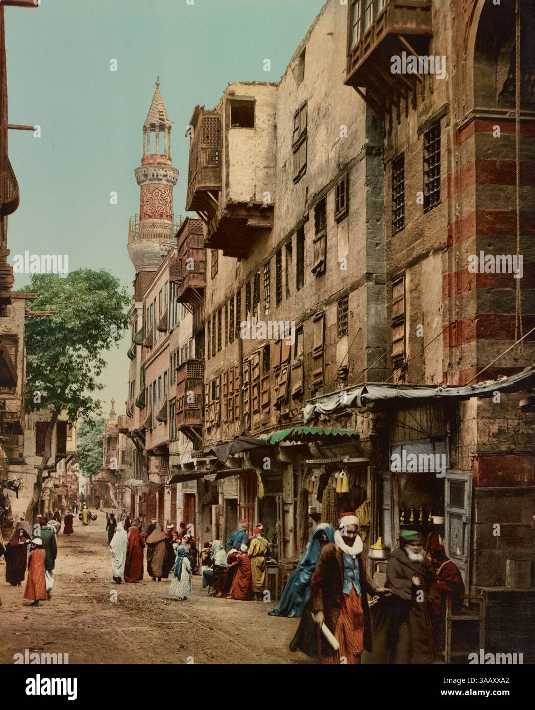 Stampa fotocromatica di una strada nel quartiere arabo, il Cairo, Egitto. Foto Stock