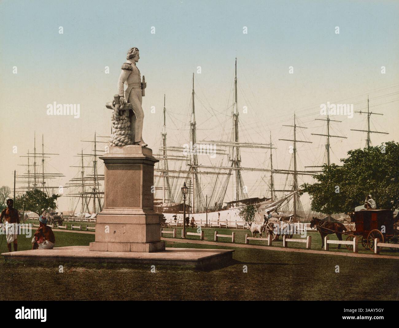 Stampa fotocromatica della Statua di William Peel negli Eden Gardens, Bengala Occidentale, India. Foto Stock