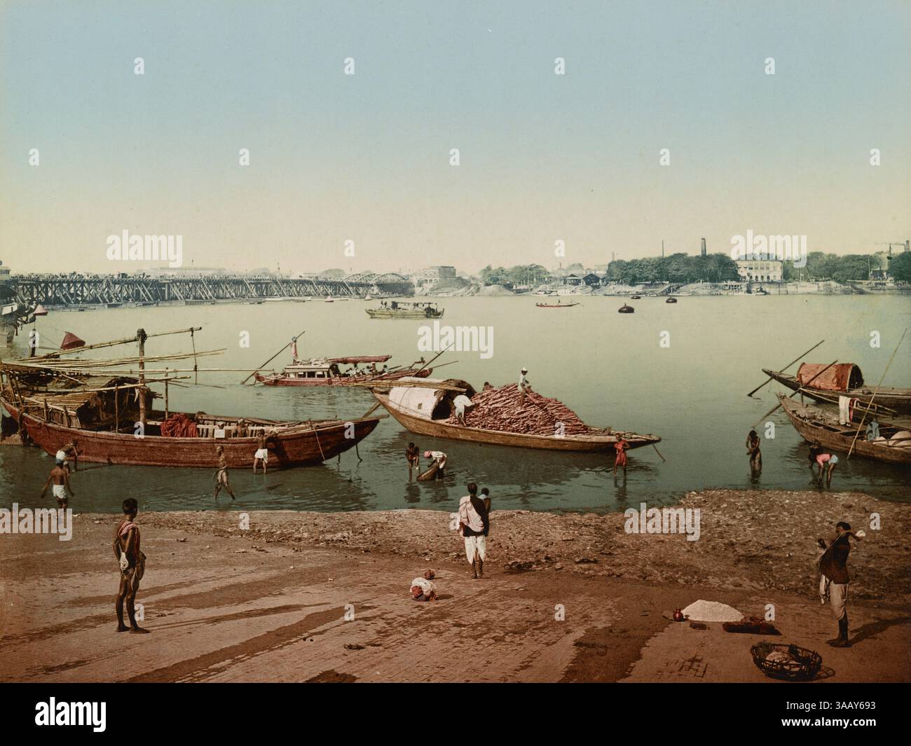 Stampa fotocromatica di Neermahal Ghat, Calcutta (Kolkata), India. Foto Stock