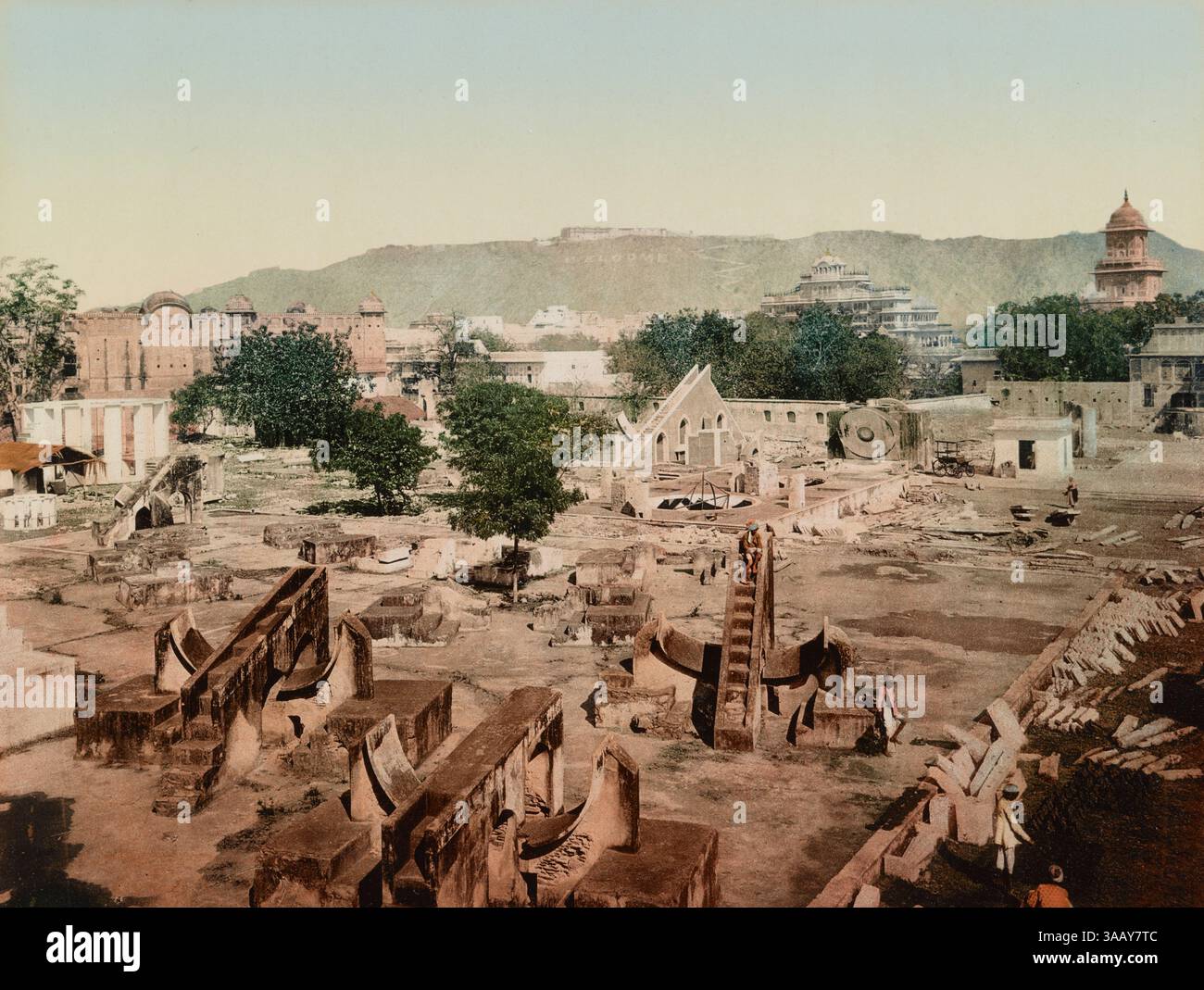 Stampa fotocromatica dell'Osservatorio di Jai Singh, Jeypore (Jaipur), India. Foto Stock