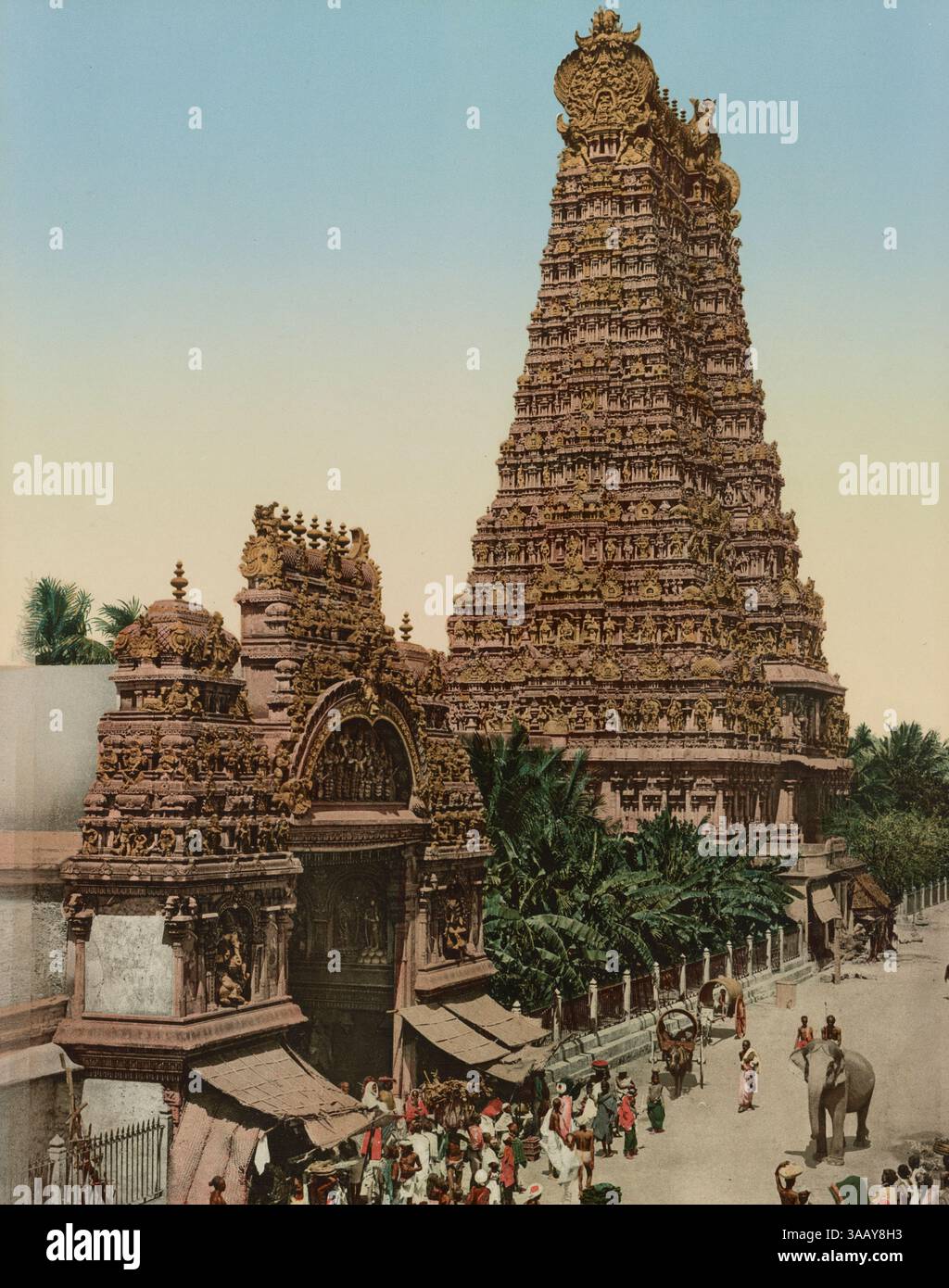 Stampa fotocromatica di gopuram a Srirangam, Tamil Nadu, India. Foto Stock